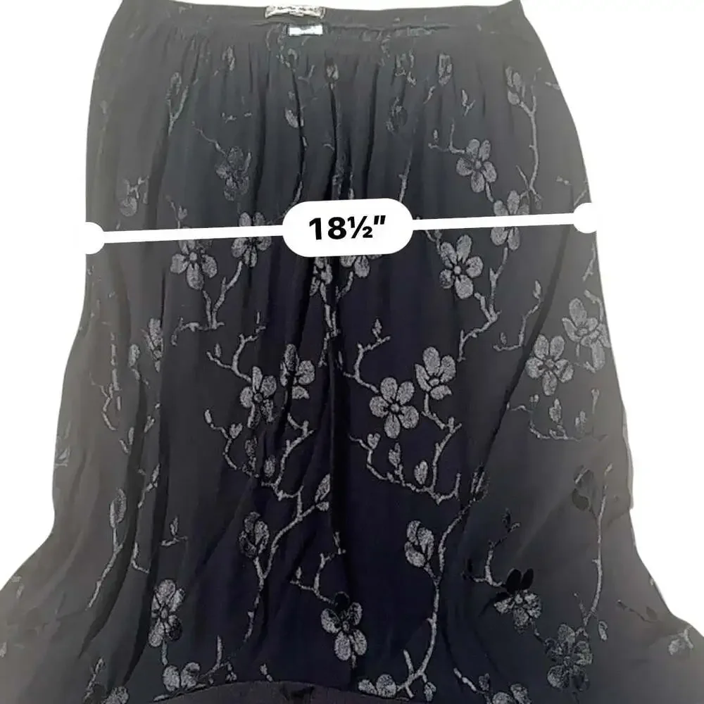 Vintage Spencer Alexis Cherry Blossom Burnout Midi Skirt Black L